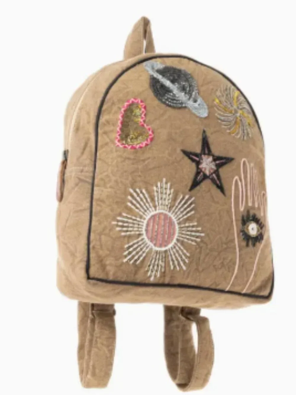 Boho Cosmic Upcycled Canvas Backpack in Vintage Taupe